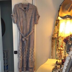 Maeve Striped Blue and White Embroidered Shirt Dress